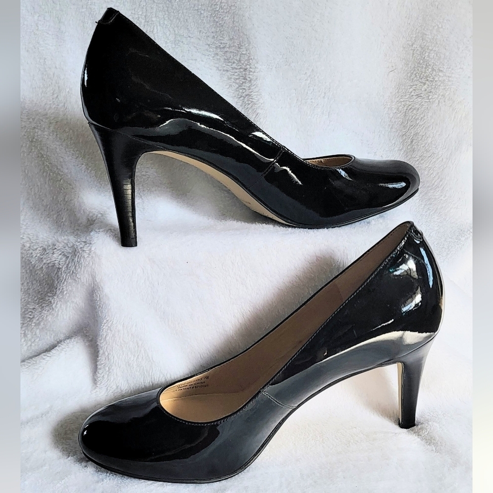 7 Vtg Cole Haan Derby Round Toe Patent Leather Lainey Pumps With Nike Air Soles - Picture 2 of 8